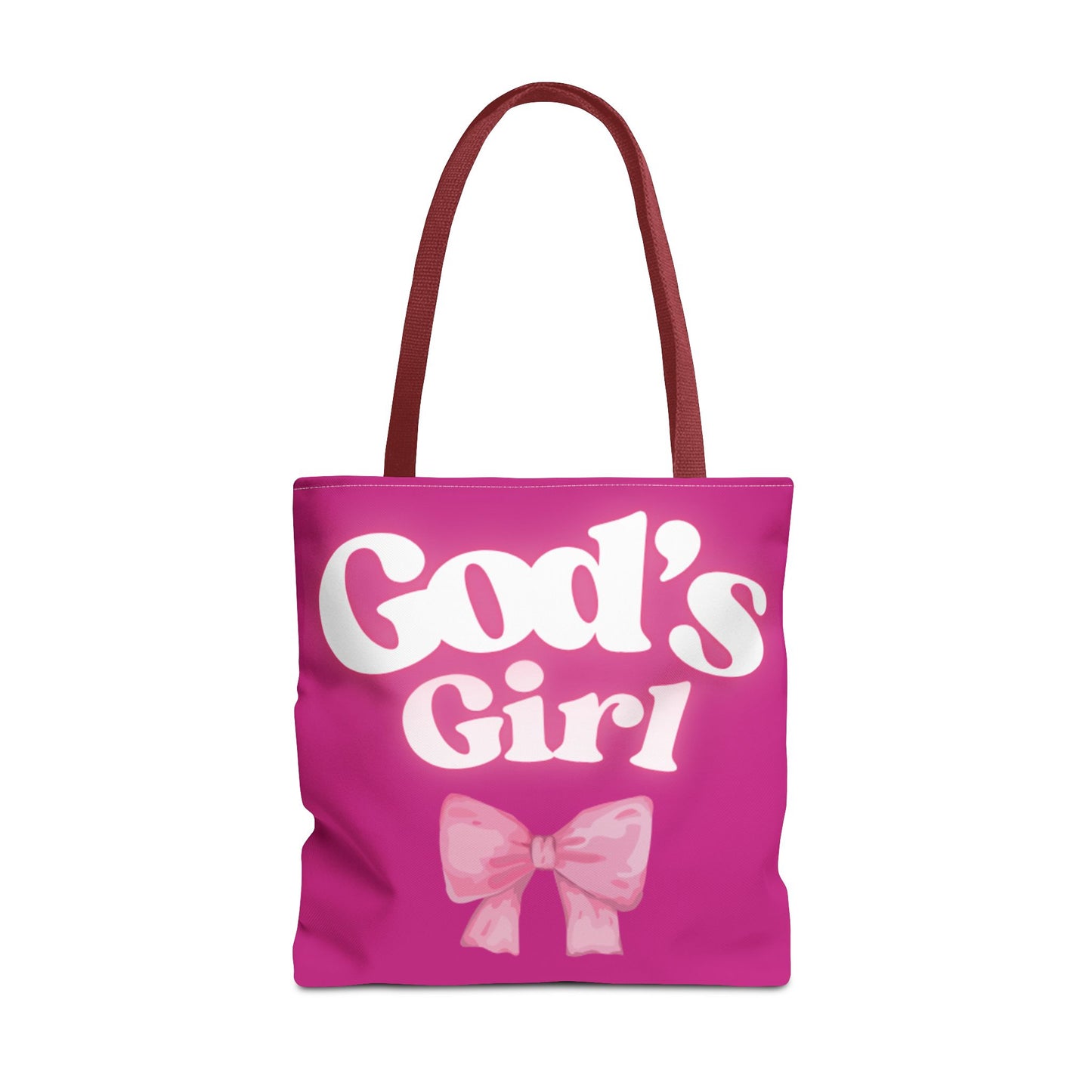 Cute Pink Tote Bag for God's Girl, Chic Shopper Bag, Inspirational Gift, Women’s Fashion Accessory, Beach Tote, Pink Bow Design