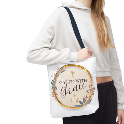 Styled With Grace | Elegant Faith-Inspired Tote Bag, Christian Gift, Inspirational Bag, Stylish Reusable Tote, Religious Accessories