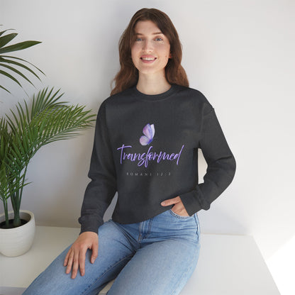 Transformed Butterfly Sweatshirt — Romans 12:2 Christian Crewneck