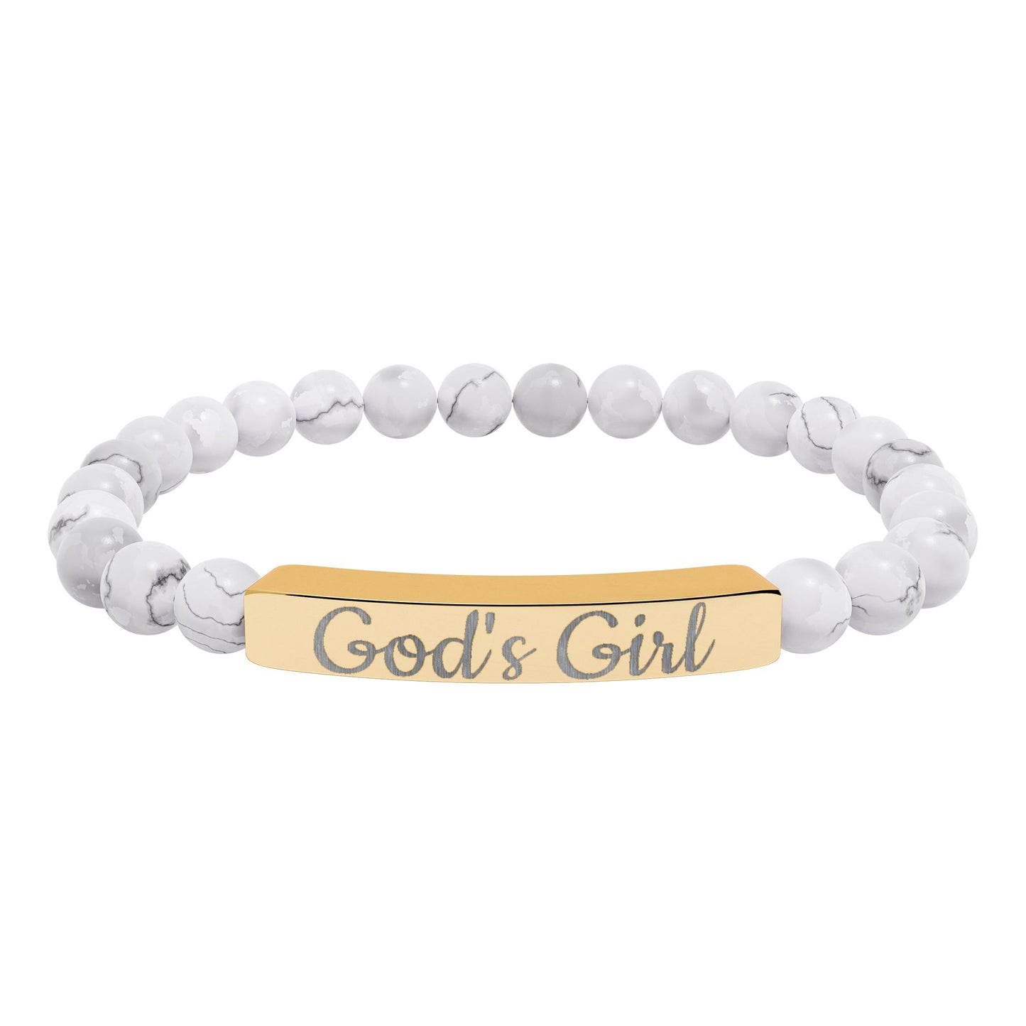 "God's Girl" - Engraved Natural Stone Stretch Bar Bracelet