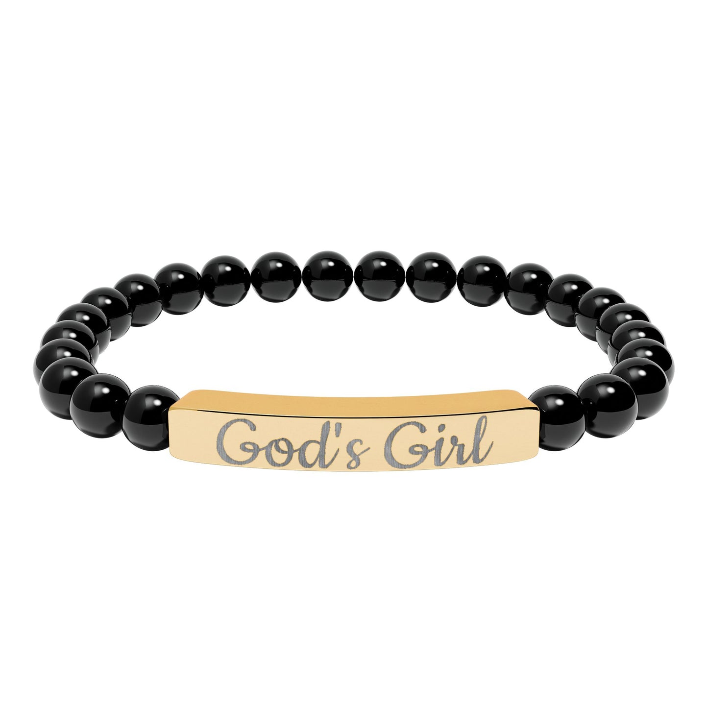 "God's Girl" - Engraved Natural Stone Stretch Bar Bracelet