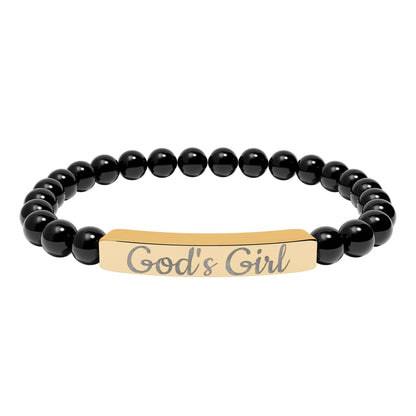 "God's Girl" - Engraved Natural Stone Stretch Bar Bracelet