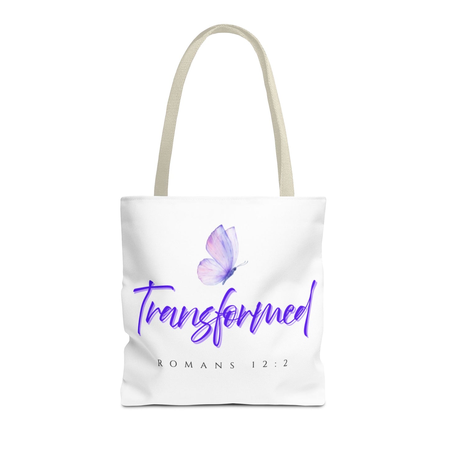 Transformed  Tote Bag - Inspirational Gift, AOP Design, Motivational Tote, Everyday Use, Romans 12:2
