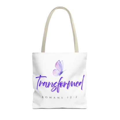 Transformed  Tote Bag - Inspirational Gift, AOP Design, Motivational Tote, Everyday Use, Romans 12:2