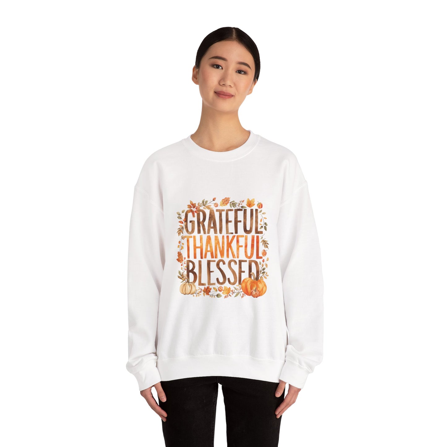Grateful Thankful Blessed Sweatshirt — Thanksgiving Fall Crewneck