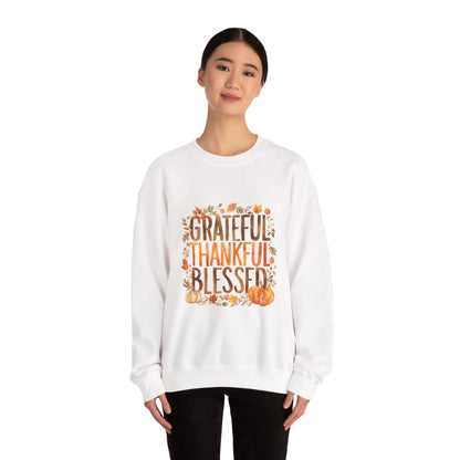 Grateful Thankful Blessed Sweatshirt — Thanksgiving Fall Crewneck