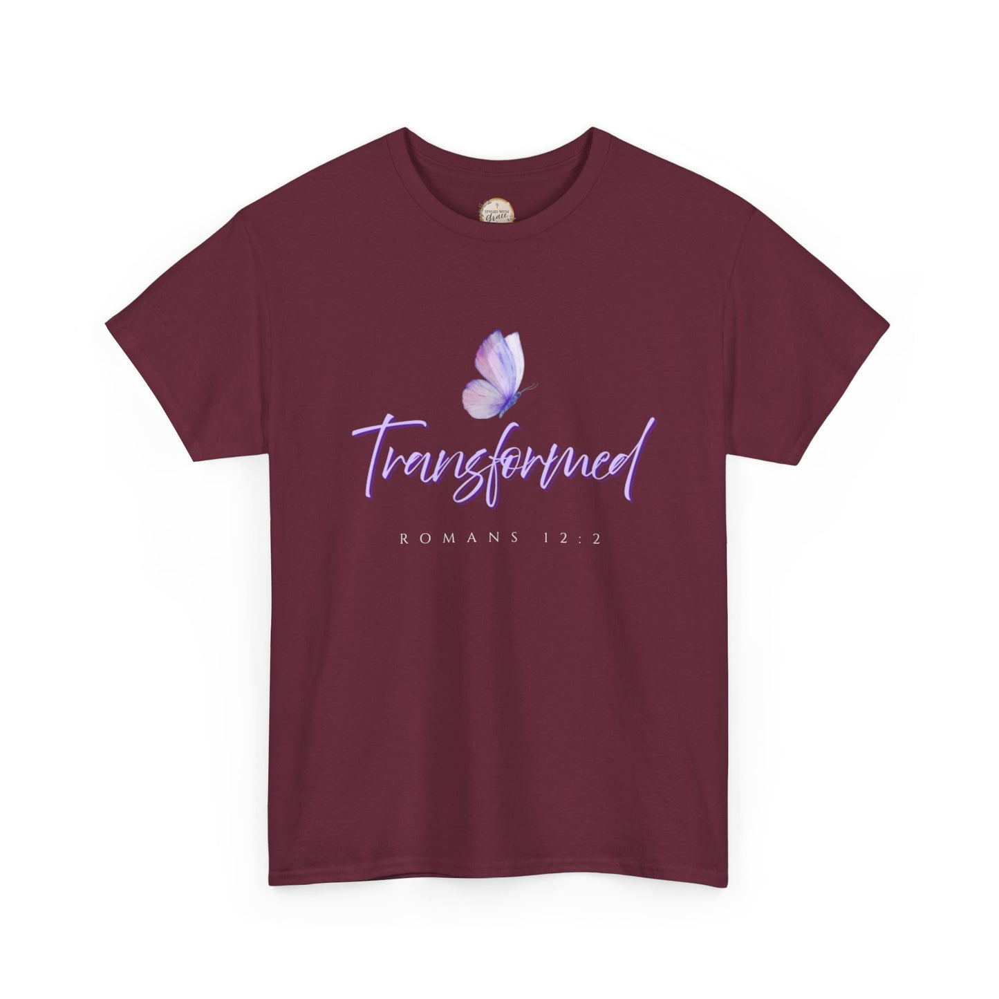 Transformed Unisex Heavy Cotton Tee - Inspirational Shirt, Motivational Gift, Christian Apparel, Everyday Wear, Butterfly Design