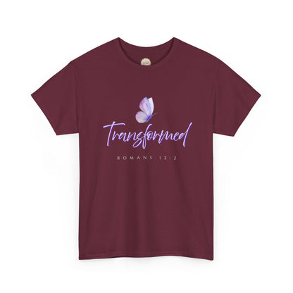 Transformed Unisex Heavy Cotton Tee - Inspirational Shirt, Motivational Gift, Christian Apparel, Everyday Wear, Butterfly Design