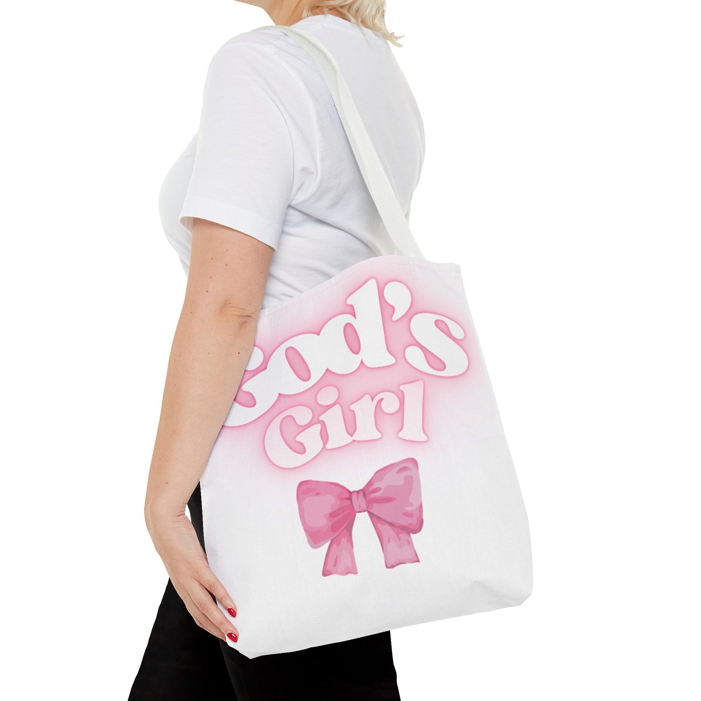 God's Girl Cute Pink Tote Bag, Chic Shopper Bag, Inspirational Gift, Women’s Fashion Accessory, Beach Tote, Pink Bow Design